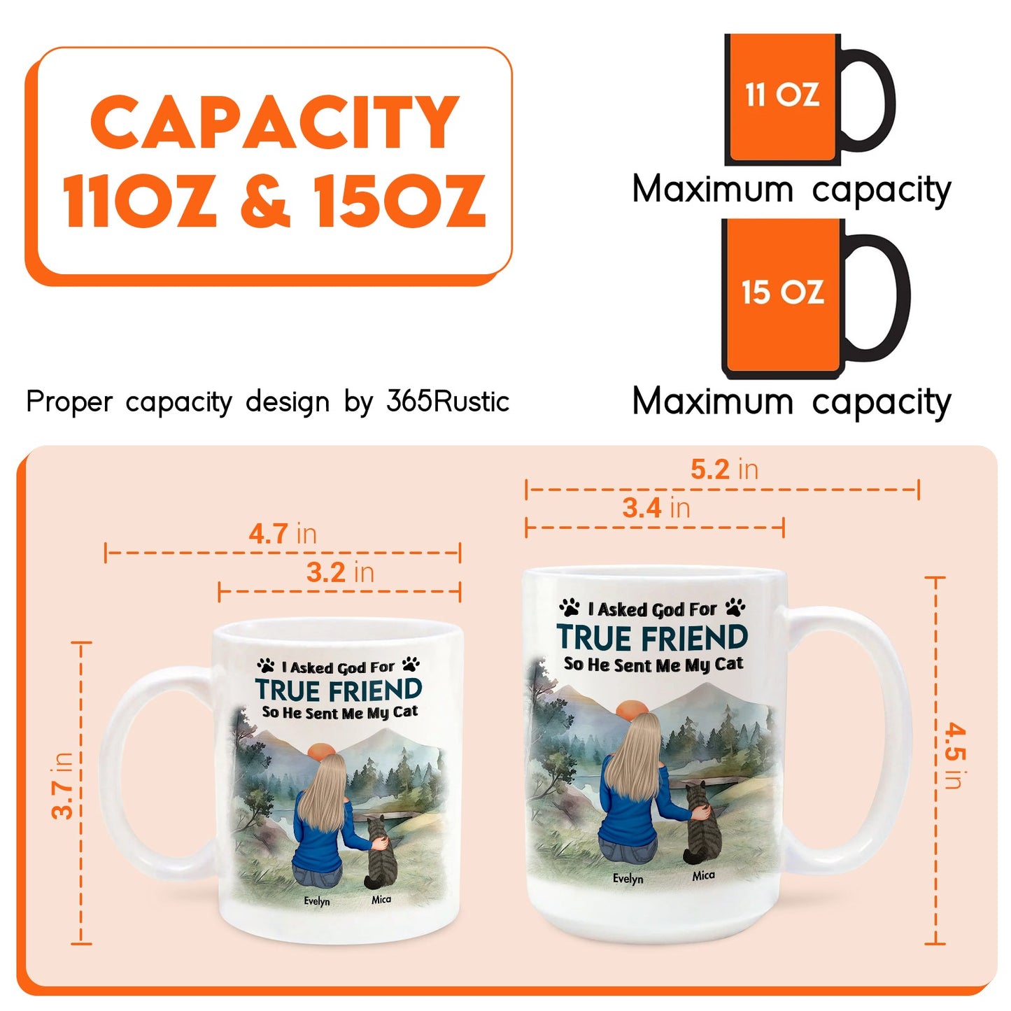 Unique pet memorial mug featuring a heartfelt design for cat lovers with personalized names