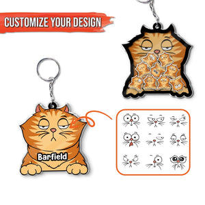 Customizable unique shaking keychain for cat lovers featuring a playful orange cat design
